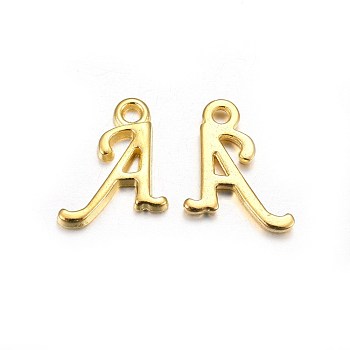 Golden Plated Alloy Letter Pendants, Rack Plating, Cadmium Free & Lead Free, Letter.A, 13x10x2mm, Hole: 1.5mm