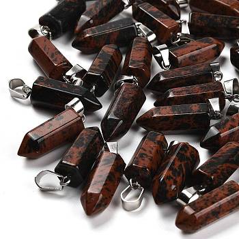 Natural Mahogany Obsidian Pendants, with Stainless Steel Color Plated 201 Stainless Steel Snap on Bails, 25.5~26.5x8~9x8~9mm, Hole: 7x4mm