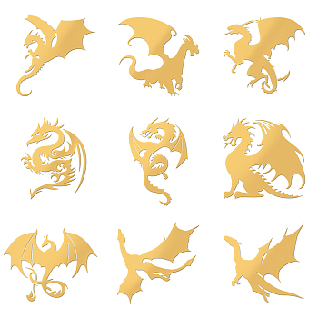 Nickel Decoration Stickers, Metal Resin Filler, Epoxy Resin & UV Resin Craft Filling Material, Dragon Pattern, 40x40mm, 9 style, 1pc/style, 9pcs/set