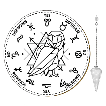 CREATCABIN Pendulum Board Dowsing Necklace Divination DIY Making Kit, Including Plywood Sign Board, Natural Amethyst Chakra Dowsing Pendulum, Owl, Dowsing Pendulum: 27.2cm, 1pc/set