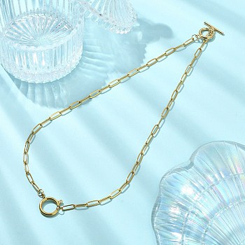 304 Stainless Steel Paperclip Chain Necklaces with OT Clasps and Spring Ring Clasps for Women, Golden, 17.32 inch(44cm)