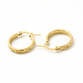 201 Stainless Steel Grooved Hoop Earrings with 304 Stainless Steel Pins for Women, Golden, 19x22x2mm, Pin: 0.6x1mm