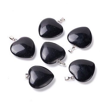 Natural Obsidian Pendants, with Platinum Tone Brass Findings, Heart, 27~28x24.5~26x6~8.5mm, Hole: 2.4x5.6mm