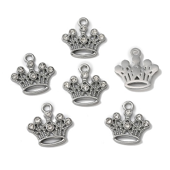 Zinc Alloy with Crystal Rhinestone Pendants, Crown Charms, Platinum, 18.5x18.5x2mm, Hole: 2mm