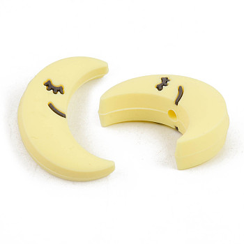 Food Grade Eco-Friendly Silicone Beads, Chewing Beads For Teethers, DIY Nursing Necklaces Making, Moon, Champagne Yellow, 28x21x10mm, Hole: 2mm