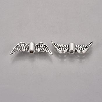 Tibetan Style Alloy Beads, Cadmium Free & Lead Free, Angel Wing, Antique Silver, 7.5x21.5x3mm, Hole: 1mm