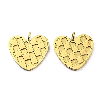 Ion Plating(IP) 316L Surgical Stainless Steel Pendants, Textured, Heart Charm, Real 18K Gold Plated, 15x15x4mm, Hole: 2.3mm