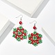 Flower Glass Pearl Beads Dangle Earrings for Christmas(EJEW-JE01615-01)-3