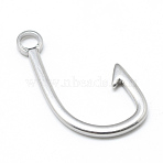 Tarnish Resistant 201 Stainless Steel Hook Clasps, Fish Hook Charms, Stainless Steel Color, 38x21x2.5mm, Hole: 4.5mm(X-STAS-T008-325)