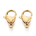 304 Stainless Steel Lobster Claw Clasps, Ion Plating(IP), Real 18K Gold Plated, 17x10.6x4.5mm, Hole: 2mm(STAS-T065-17mm-34G)