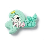 Silicone Focal Beads, Mermaid, Aquamarine, 26x37x8.5mm, Hole: 3.5mm(SIL-E003-06C)