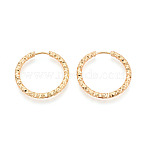 304 Stainless Steel Hoop Earrings, Textured Ring, Real 18K Gold Plated, 24~24.5x25x2.5mm(X-STAS-T074-19G)
