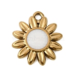 304 Stainless Steel Enamel Pendants, Flower Charms, Ion Plating(IP), White, 13.5x12x2mm, Hole: 1.2mm(STAS-B128-99G-B01)