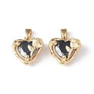 Brass Charms, with Glass, Heart with Rose Charm, for Valentine's Day, Real 18K Gold Plated, 13x12.5x5mm, Hole: 2.5x3.5mm(KK-I702-34G)