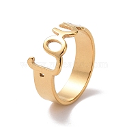 Ion Plating(IP) 201 Stainless Steel Word Love Finger Ring, Hollow Wide Ring for Valentine's Day, Golden, US Size 6 1/2(16.9mm)(RJEW-J051-44G)