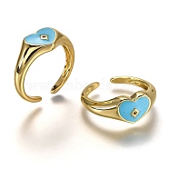 Brass Micro Pave Clear Cubic Zirconia Cuff Rings, Open Rings, with Enamel, Heart with Star, 
Real 18K Gold Plated, Long-Lasting Plated, Sky Blue, US Size 7 1/4(17.5mm)(RJEW-C100-24G-C)