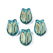 Plating Acrylic Beads, Metal Enlaced, Flower, Dark Turquoise, 16.5x12x7.5mm, Hole: 1.2mm, about 630pcs/500g(PACR-N008-018)