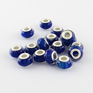 Large Hole Acrylic European Beads, with Silver Color Plated Brass Double Cores, Faceted Rondelle, Dark Blue, 14x9mm, Hole: 5mm(X-OPDL-R118-05A)