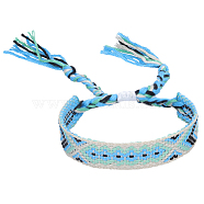 Polyester-cotton Braided Rhombus Pattern Cord Bracelet, Ethnic Tribal Adjustable Brazilian Bracelet for Women, Cyan, 5-7/8~11 inch(15~28cm)(FIND-PW0013-001A-27)
