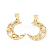 Brass Micro Pave Cubic Zirconia Pendants, Crescent Moon with Star Charm, Golden, 23x16x2mm, Hole: 5x3mm(ZIRC-P106-16G)