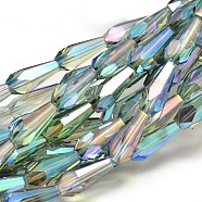 Full Rainbow Plated Faceted teardrop, Glass Bead Strands, Medium Aquamarine, 18x8mm, Hole: 1mm, about 23pcs/strand, 16.5 inch(X-EGLA-J096-FR05)
