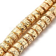 Electroplated Natural Lava Rock Beads Strands, Column, Light Gold Plated, 6x8.5mm, Hole: 1mm, about 64~66pcs/strand, 15.16~15.35 inch(38.5~39.7cm)(G-G984-12KCG)