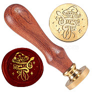 Golden Plated Brass Sealing Wax Stamp Head, with Wood Handle, for Envelopes Invitations, Gift Cards, Snake, 83x22mm, Head: 7.5mm, Stamps: 25x14.5mm(AJEW-WH0208-955)