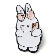 Cartoon Camping Rabbit Enamel Pins, Black Zinc Alloy Badge for Women, Bowknot, 37x19x2mm(JEWB-Q036-01G)