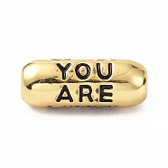 Eco-Friendly Brass Enamel Beads, Long-Lasting Plated, Real 18K Gold Plated, Oval with Word You Are, Black, 17.5x7mm, Hole: 3mm(KK-C220-06G-11)