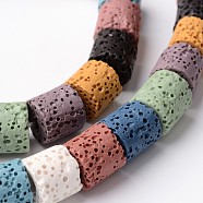 Column Dyed Natural Lava Rock Bead Strands, Colorful, 9~10.5x9~10mm, Hole: 1mm, about 41pcs/strand, 15.5 inch(G-L435-04)