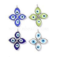 Handmade Lampwork Big Pendants, with Eco-friendly Platinum Tone Tin Findings, Cadmium Free & Lead Free, 4-Petal Flower with Evil Eye Charm, Mixed Color, 52x45x5mm, Hole: 4.5mm(LAMP-C009-02)