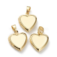 Brass Locket Pendants, Photo Frame Pendants for Necklaces, Long-Lasting Plated, Heart, Real 18K Gold Plated, 21.5x17x4.5mm, Hole: 5x4mm, 10x9.5mm Inner Diameter(X-KK-P199-12G)
