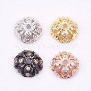Brass Beads Caps, with Cubic Zirconia, Long-Lasting Plated, Mixed Color, 8x3mm, Hole: 1.2mm(ZIRC-E149-36)