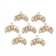 Brass Micro Pave Clear Cubic Zirconia Charms, Nickel Free, Fishtail Shape, Real 18K Gold Plated, 11x15x3mm, Hole: 1mm(X-KK-S354-251-NF)