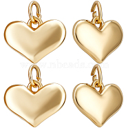 10Pcs Rack Plating Brass Charms, with Jump Ring, Heart, Real 18K Gold Plated, 11x14.5x3mm, Hole: 3.5mm(KK-BBC0014-27G)