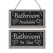 Natural Wood Bathroom Hanging Wall Decorations, with Jute Twine, Rectangle with Word Bathroom in Use & Available, Word, 300x150x5mm(HJEW-WH0015-109)