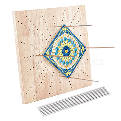 Wooden Crochet Blocking Board, Knitting Positioning Plate, with Stainless Steel Pins, Bisque, Board: 302x302x17mm, Hole: 3mm, Pin: 20x3mm(DIY-WH0387-22A)