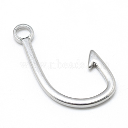 201 Stainless Steel Hook Clasps, Fish Hook Charms, Stainless Steel Color, 38x21x2.5mm, Hole: 4.5mm(X-STAS-T008-325)