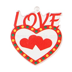 Valentine's Printed Acrylic Pendants, Red, 51x44x2mm, Hole: 1.6mm(OACR-P021-A01)