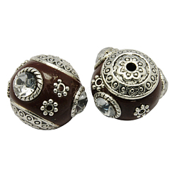 Handmade Indonesia Beads, with Brass Findings, Round, Coffee, Size: about 18mm in diameter, hole: 2mm(X-CLAY-G002-7)