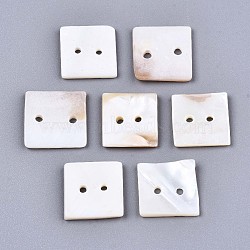 2-Hole Freshwater Shell Buttons, Square, Seashell Color, 15~16x15~16x2mm, Hole: 1.4mm(SHEL-S276-137C-01)