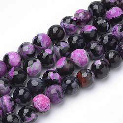 Dyed Natural Fire Crackle Agate Beads Strands, Two-Tone Color, Faceted, Round, Violet, 6~6.5mm, Hole: 1mm, about 63pcs/strand, 15.5 inch(X-G-Q462-125A-6mm)