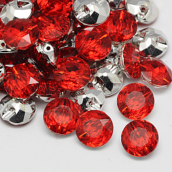 Taiwan Acrylic Rhinestone Buttons, Faceted, 1-Hole, Flat Round, Cerise, 21x9mm, Hole: 1.5mm(BUTT-F020-21mm-32)