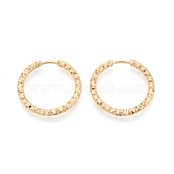 304 Stainless Steel Hoop Earrings, Textured Ring, Real 18K Gold Plated, 24~24.5x25x2.5mm(X-STAS-T074-19G)