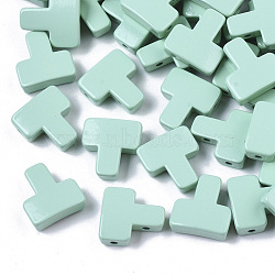 Spray Painted Alloy Multi-Strand Links, Cadmium Free & Lead Free, For Tile Elastic Bracelets Making, T Shape, Pale Turquoise, 11x10.5x4mm, Hole: 1mm(PALLOY-T075-01D)