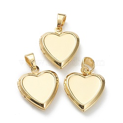 Brass Locket Pendants, Photo Frame Pendants for Necklaces, Long-Lasting Plated, Heart, Real 18K Gold Plated, 21.5x17x4.5mm, Hole: 5x4mm, 10x9.5mm Inner Diameter(X-KK-P199-12G)