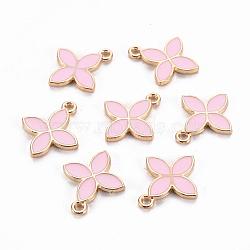 Alloy Pendants, Cadmium Free & Lead Free, with Enamel, Flower, Light Gold, Pink, 18x15.5x2mm, Hole: 1.5mm(ENAM-S115-062C)