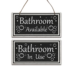 Natural Wood Bathroom Hanging Wall Decorations, with Jute Twine, Rectangle with Word Bathroom in Use & Available, Word, 300x150x5mm(HJEW-WH0015-109)