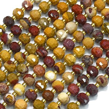 Natural Mookaite Beads Strands, with Seed Beads, Faceted, Lantern, 8~8.5x6.5~7mm, Hole: 0.6mm, about 44pcs/strand, 15.16''(38.5cm)