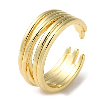 Rack Plating Brass Criss Cross Open Cuff Rings, Cadmium Free & Lead Free, Real 18K Gold Plated, US Size 7 1/4(17.5mm)